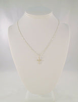 Unusual Vintage Sterling Silver Satin & Polished Carved Dimensional Cross Pendant on Fancy Bar Link Chain Necklace 18.25"