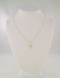 Unusual Vintage Sterling Silver Satin & Polished Carved Dimensional Cross Pendant on Fancy Bar Link Chain Necklace 18.25"