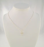 Unusual Vintage Sterling Silver Satin & Polished Carved Dimensional Cross Pendant on Fancy Bar Link Chain Necklace 18.25"