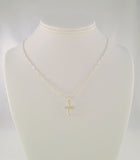 Unusual Vintage Sterling Silver Satin & Polished Carved Dimensional Cross Pendant on Fancy Bar Link Chain Necklace 18.25"