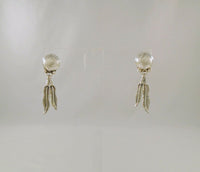 Large Vintage Sterling Silver Navajo Hand Stamped Half Dome w/ Long Detailed Dangling Eagle Feathers Native American Pierced Earrings