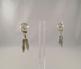 Large Vintage Sterling Silver Navajo Hand Stamped Half Dome w/ Long Detailed Dangling Eagle Feathers Native American Pierced Earrings