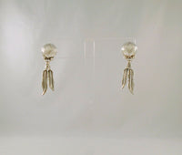 Large Vintage Sterling Silver Navajo Hand Stamped Half Dome w/ Long Detailed Dangling Eagle Feathers Native American Pierced Earrings