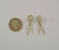 Large Vintage Sterling Silver Navajo Hand Stamped Half Dome w/ Long Detailed Dangling Eagle Feathers Native American Pierced Earrings