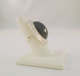 Big Bold Detailed Vintage Handcrafted Sterling Silver and Faceted Oval Black Onyx Cut and Etched Western Scroll Framed Ring SIZE 7