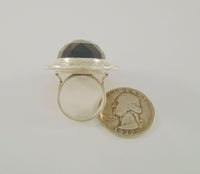 Big Bold Detailed Vintage Handcrafted Sterling Silver and Faceted Oval Black Onyx Cut and Etched Western Scroll Framed Ring SIZE 7