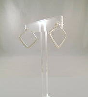 Signed Vintage Sleek & Modern Sterling Silver Abstract Geometric Hinged Hoop Pierced Earrings 28.5 x 1.5mm