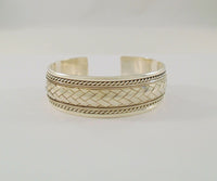 Vintage Handcrafted Signed Sterling Silver 19mm Wide Cuff Bracelet w/ Woven and Southwest Rope Detailing 6.5"