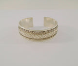 Vintage Handcrafted Signed Sterling Silver 19mm Wide Cuff Bracelet w/ Woven and Southwest Rope Detailing 6.5"