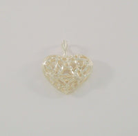 Sparkly Signed Vintage Detailed Diamond Cut Sterling Silver Openwork Dimensional Filigree Web Heart Pendant