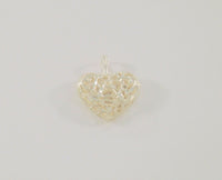 Sparkly Signed Vintage Detailed Diamond Cut Sterling Silver Openwork Dimensional Filigree Web Heart Pendant