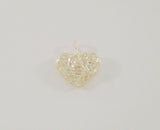 Sparkly Signed Vintage Detailed Diamond Cut Sterling Silver Openwork Dimensional Filigree Web Heart Pendant