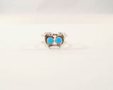 Cute Handcrafted Vintage Southwestern Sterling Silver Dolphins w/ Blue Turquoise Split-Side Pinky Midi Child's or Toe Ring Adjustable