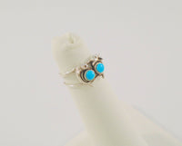 Cute Handcrafted Vintage Southwestern Sterling Silver Dolphins w/ Blue Turquoise Split-Side Pinky Midi Child's or Toe Ring Adjustable