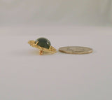 Signed Vintage or Antique Solid 14K Yellow Gold Fancy Filigree Framed Deep Green Oval Cabochon Nephrite Jade Brooch Pin