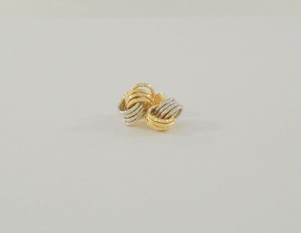 Sparkly Vintage 14K Solid Yellow & White Gold Open Diamond Cut Interlocking Rings Stud Pierced Earrings 6.35x10mm Two Tone