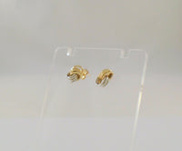 Sparkly Vintage 14K Solid Yellow & White Gold Open Diamond Cut Interlocking Rings Stud Pierced Earrings 6.35x10mm Two Tone