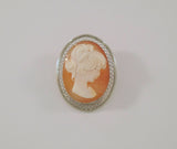 Detailed Signed Vintage Beau Filigree Framed Sterling Silver Hand Carved Shell Lady Cameo Oval Brooch or Pin