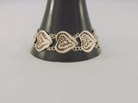 Detailed Vintage or Antique Handcrafted Mexican Sterling Silver 21mm Wide Filigree Heart & Caviar Dots Panel Bracelet 8"