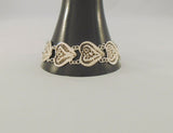 Detailed Vintage or Antique Handcrafted Mexican Sterling Silver 21mm Wide Filigree Heart & Caviar Dots Panel Bracelet 8"