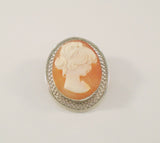 Highly Detailed Signed Vintage Beau Filigree Frame Surround Sterling Silver Hand Carved Shell Lady Cameo Brooch Pin