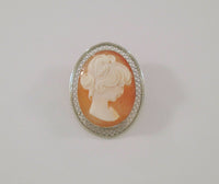 Highly Detailed Signed Vintage Beau Filigree Frame Surround Sterling Silver Hand Carved Shell Lady Cameo Brooch Pin