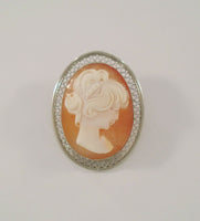 Highly Detailed Signed Vintage Beau Filigree Frame Surround Sterling Silver Hand Carved Shell Lady Cameo Brooch Pin