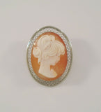 Large Detailed Signed Vintage Beau Filigree Framed Sterling Silver & Hand Carved Shell Lady Cameo Brooch Pin