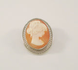 Large Detailed Signed Vintage Beau Filigree Framed Sterling Silver & Hand Carved Shell Lady Cameo Brooch Pin