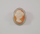 Large Detailed Signed Vintage Beau Filigree Framed Sterling Silver & Hand Carved Shell Lady Cameo Brooch Pin