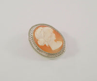 Large Detailed Signed Vintage Beau Filigree Framed Sterling Silver & Hand Carved Shell Lady Cameo Brooch Pin