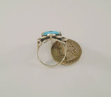 Large Vintage Sterling Silver & Emerald Cut Blue Topaz w/ Marcasites Art Deco Ring Size 8.5