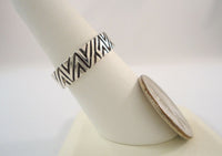 Unusual Chunky Vintage 1980's New Old Stock Sterling Silver w/ Black Enamel Carved Zig Zag Design 6.35mm Wide Band Ring SIZE 7 NEW NOS