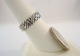 Unusual Chunky Vintage 1980's New Old Stock Sterling Silver w/ Black Enamel Carved Zig Zag Design 6.35mm Wide Band Ring SIZE 7 NEW NOS