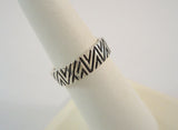 Unusual Chunky Vintage 1980's New Old Stock Sterling Silver w/ Black Enamel Carved Zig Zag Design 6.35mm Wide Band Ring SIZE 7 NEW NOS