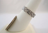 Unusual Chunky Vintage 1980's New Old Stock Sterling Silver w/ Black Enamel Carved Zig Zag Design 6.35mm Wide Band Ring SIZE 7 NEW NOS