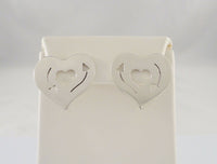 Large Vintage Modernist Handmade Mexican Sterling Silver Heart Pierced Earrings w/ Cut Out Incised Cupids Arrow Design