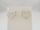 Large Vintage Modernist Handmade Mexican Sterling Silver Heart Pierced Earrings w/ Cut Out Incised Cupids Arrow Design