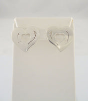 Large Vintage Modernist Handmade Mexican Sterling Silver Heart Pierced Earrings w/ Cut Out Incised Cupids Arrow Design