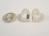 Large Vintage Modernist Handmade Mexican Sterling Silver Heart Pierced Earrings w/ Cut Out Incised Cupids Arrow Design