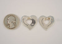 Large Vintage Modernist Handmade Mexican Sterling Silver Heart Pierced Earrings w/ Cut Out Incised Cupids Arrow Design