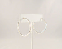 Large Handcrafted Vintage Sterling Silver Sleek Modern Hoop Pierced Earrings 30x30x2mm