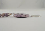 Bold Vintage Sterling Silver Beaded Amethyst and Lavender Pearl w/ Open Circular Pendant Toggle Necklace 21"