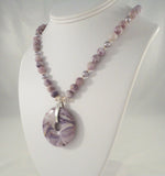 Bold Vintage Sterling Silver Beaded Amethyst and Lavender Pearl w/ Open Circular Pendant Toggle Necklace 21"