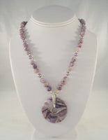 Bold Vintage Sterling Silver Beaded Amethyst and Lavender Pearl w/ Open Circular Pendant Toggle Necklace 21"