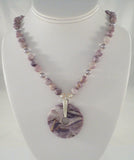 Bold Vintage Sterling Silver Beaded Amethyst and Lavender Pearl w/ Open Circular Pendant Toggle Necklace 21"