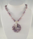 Bold Vintage Sterling Silver Beaded Amethyst and Lavender Pearl w/ Open Circular Pendant Toggle Necklace 21"