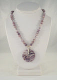 Bold Vintage Sterling Silver Beaded Amethyst and Lavender Pearl w/ Open Circular Pendant Toggle Necklace 21"