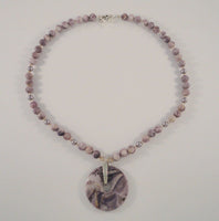 Bold Vintage Sterling Silver Beaded Amethyst and Lavender Pearl w/ Open Circular Pendant Toggle Necklace 21"