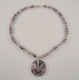 Bold Vintage Sterling Silver Beaded Amethyst and Lavender Pearl w/ Open Circular Pendant Toggle Necklace 21"